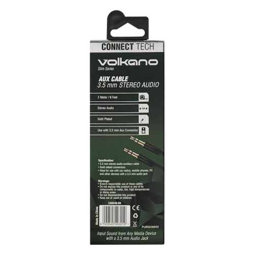 VOLKANO CABLE AUDIO JACK M/M 3.5mm 2M Noir SMIE