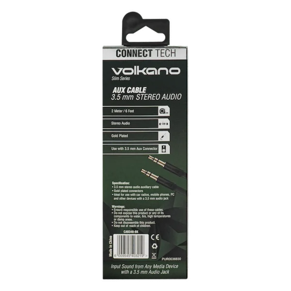 VOLKANO CABLE AUDIO JACK M/M 3.5mm 2M Noir SMIE