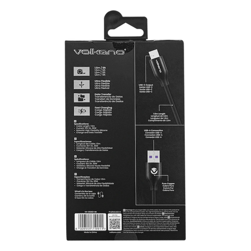VOLKANO Câble Flexi Series USB to Type-C 1.5M 30W Noir SMIE