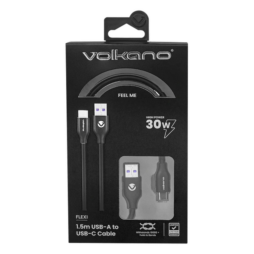 VOLKANO Câble Flexi Series USB to Type-C 1.5M 30W Noir SMIE