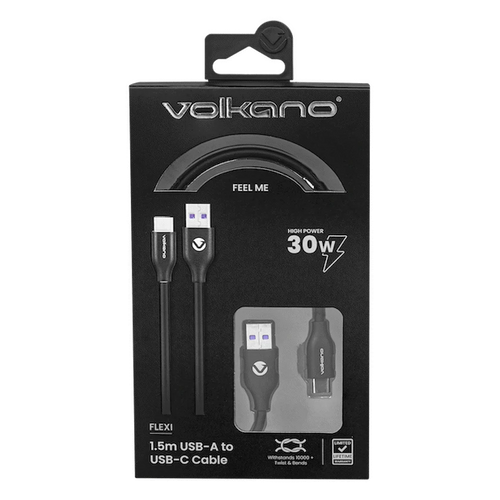 VOLKANO Câble Flexi Series USB to Type-C 1.5M 30W Noir SMIE