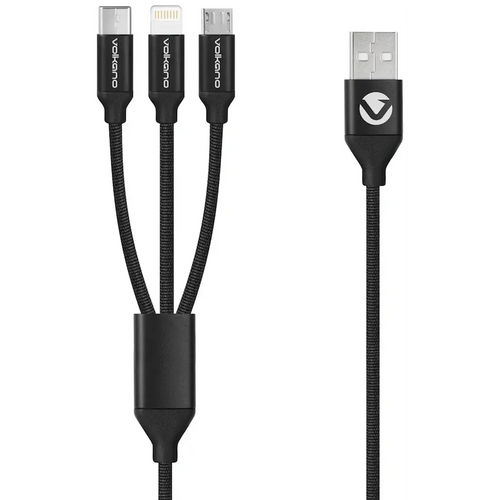 Câble tressé Volkano 3-en-1 (Type-C / Lightning / Micro USB) 1 m – Noir SMIE