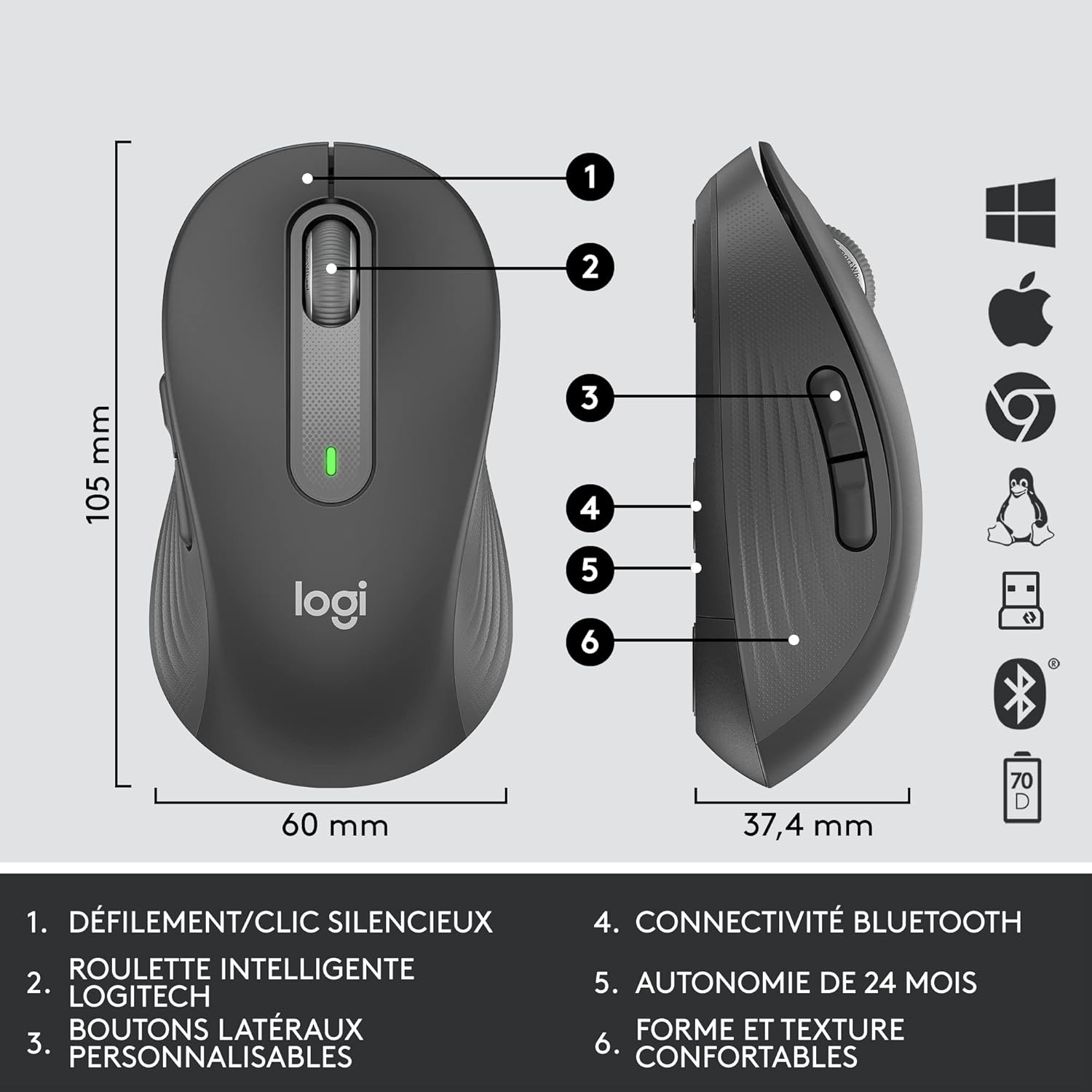 CLAVIER & SOURIS LOGITECH MK650 s/fil Bolt/BTO Graphite SMIE