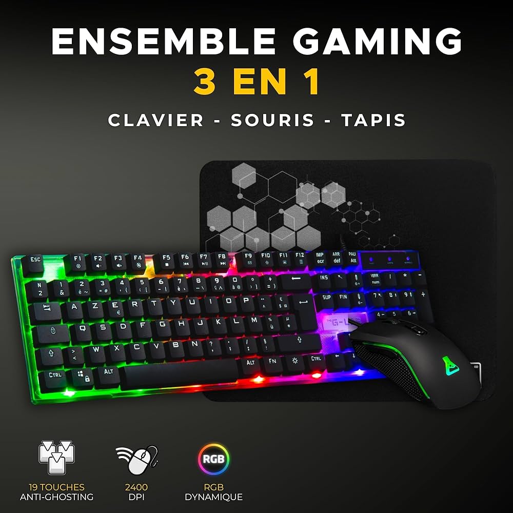 THE G-LAB COMBO YTTRIUM Pack GAMING Clavier à membrane +Souris +Tapis Run IT Services