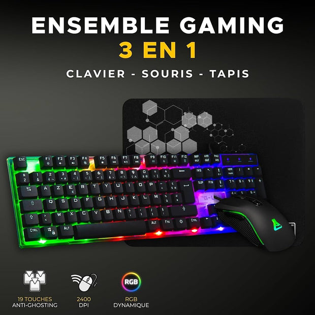 THE G-LAB COMBO YTTRIUM Pack GAMING Clavier à membrane +Souris +Tapis Run IT Services
