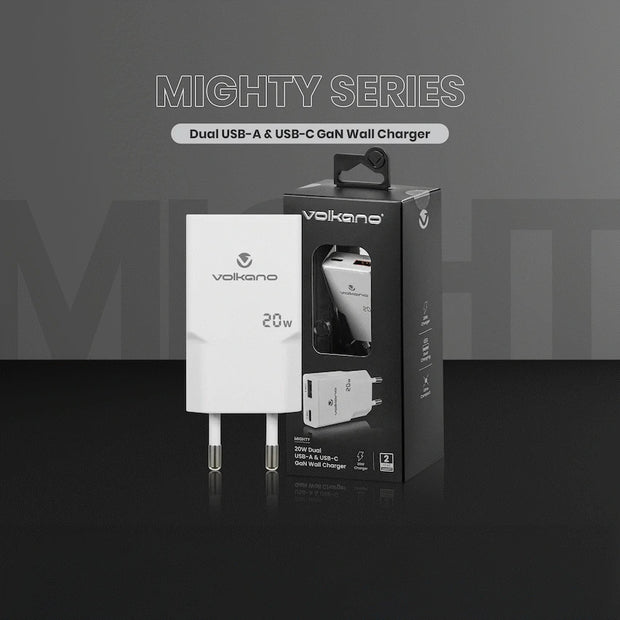 VOLKANO Mighty Series 20W Dual USB-A &USB-C GaN